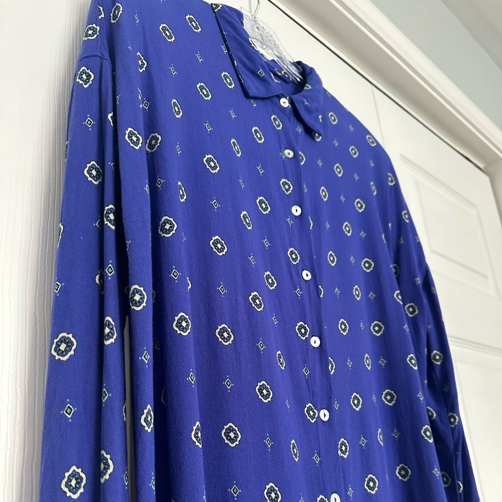 Free People Intimately Blue Printed Long Sleeve Button Front Shirt - Picture 4 of 5